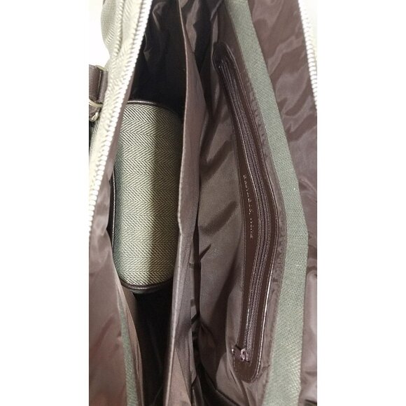 Bath Body Works Tote Khaki Green Tweed Herringbone Travel Bag Luggage Weekender - Picture 7 of 9